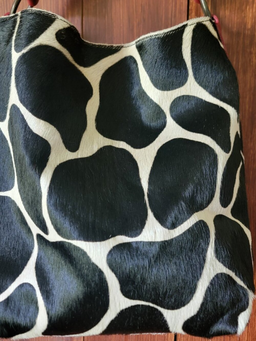 Maurizio Taiuti Italy Cowhide Hair On Hide Leather Shoulder Bag Red Animal Print - Picture 4 of 14